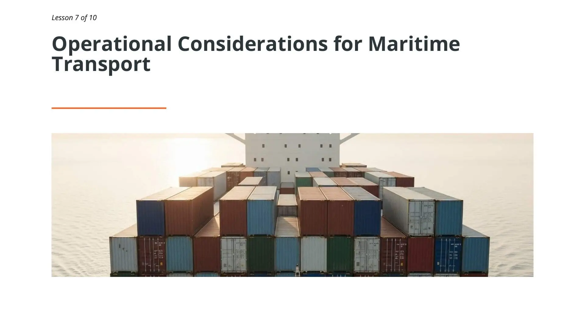 Cargo container ship loaded with stacked shipping containers at sea, illustrating maritime transport operational considerations for IMDG Code awareness training.