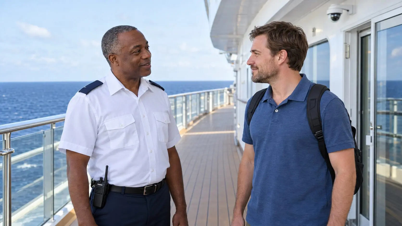 Friendly cruise deck security conversation