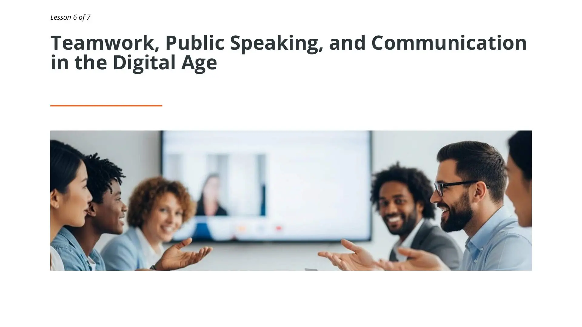 Diverse professionals engaged in collaborative discussion around digital display, demonstrating teamwork and communication in modern maritime workplace training.