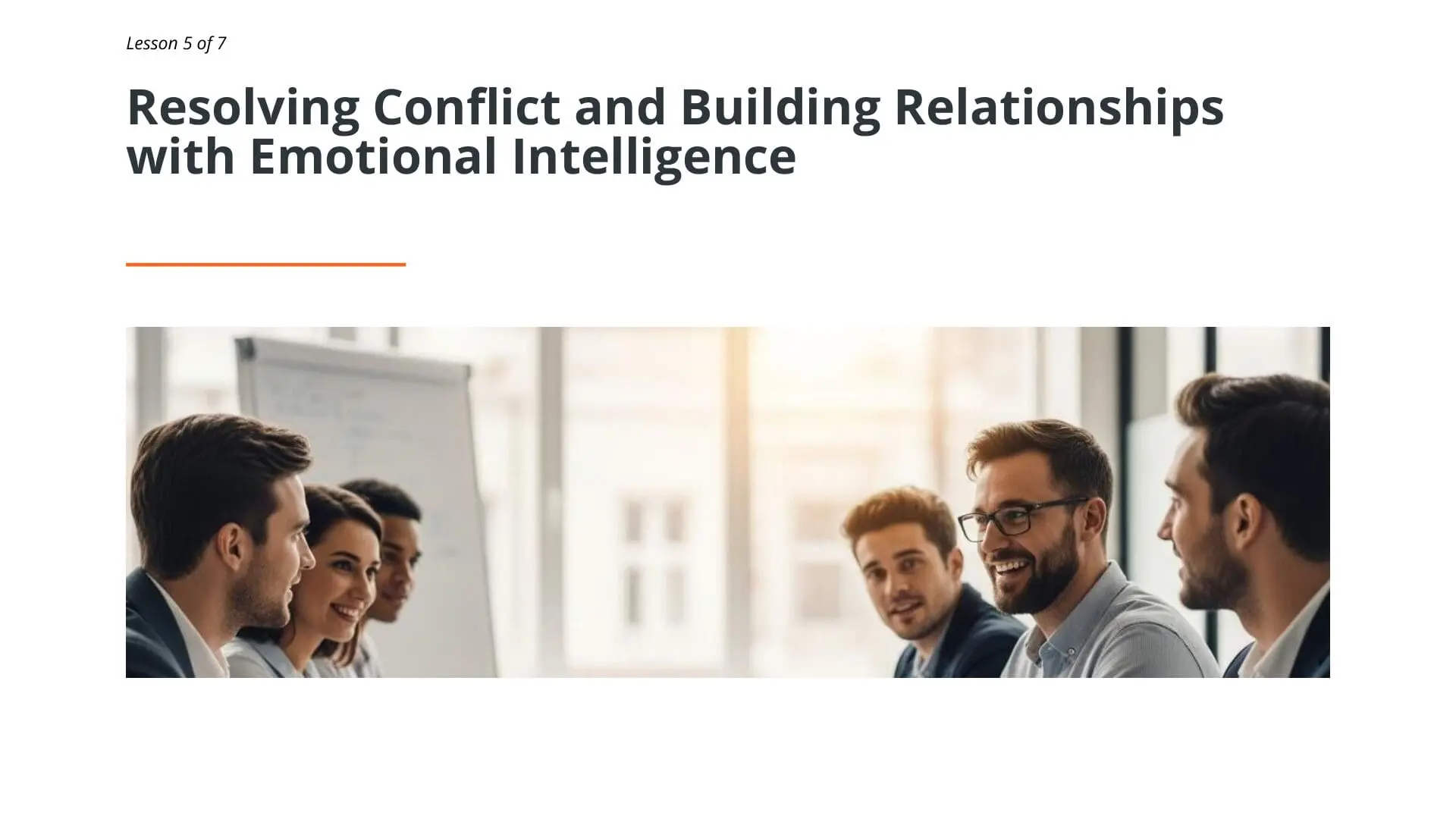 Maritime professionals discussing conflict resolution and emotional intelligence in collaborative meeting environment for STCW communication skills training