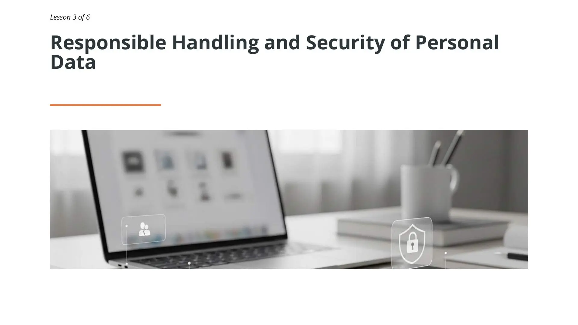 Digital security concept showing user privacy icons and padlock shield symbol on laptop screen in maritime workplace training environment