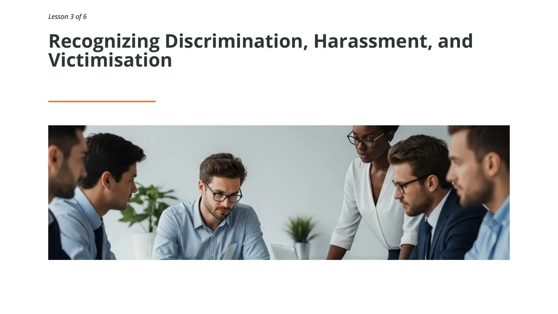 Diverse workplace team discussing equality and diversity in modern office setting for STCW online training