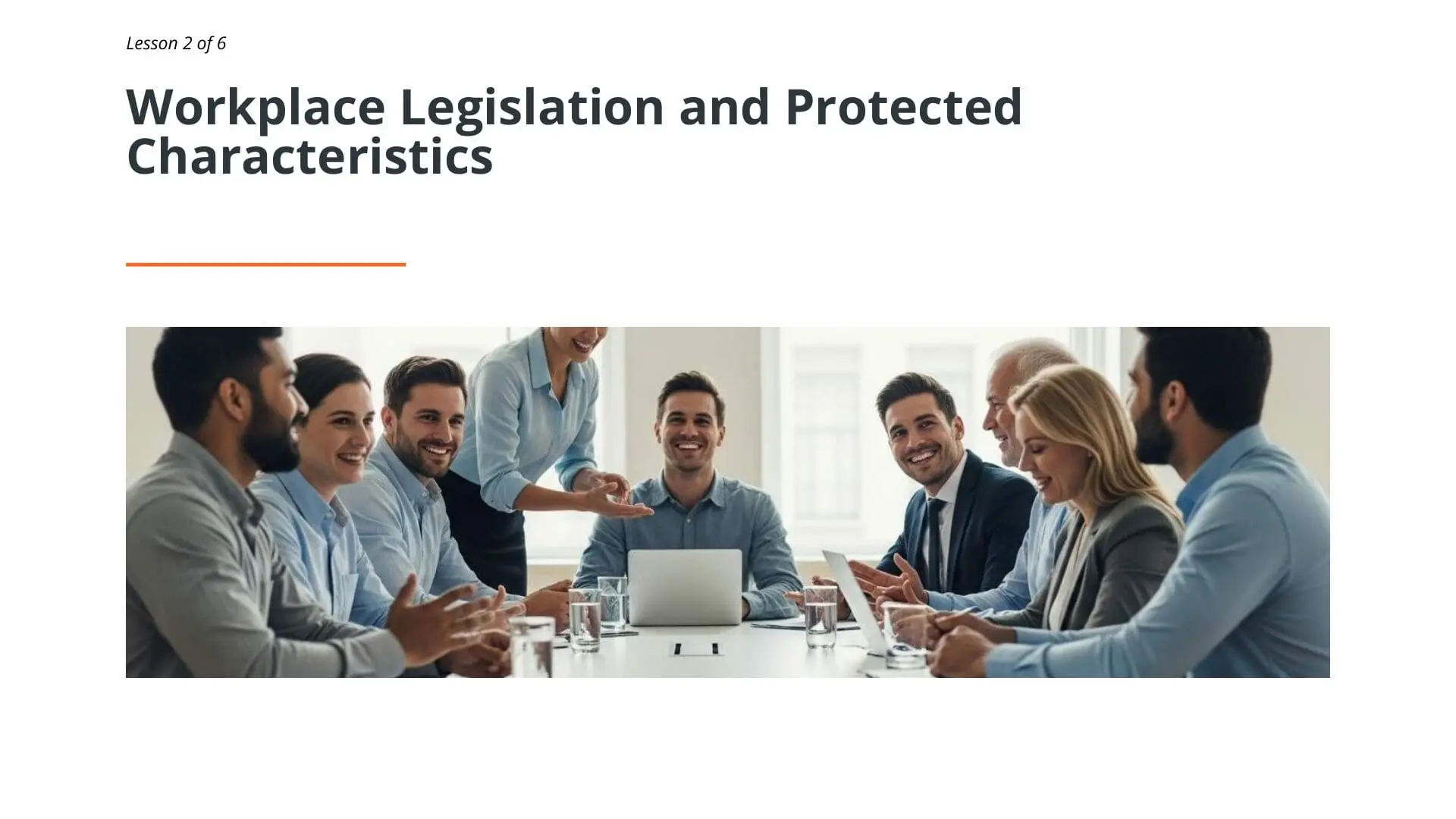 Diverse workplace team in meeting discussing equality and diversity legislation for modern workplace training