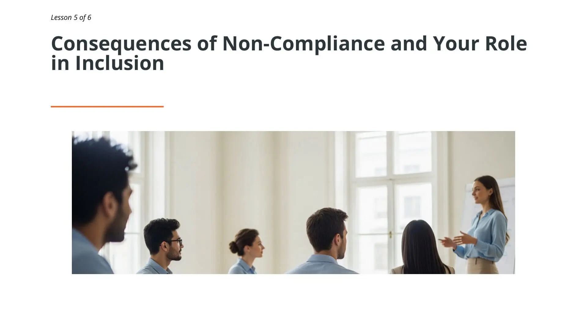 Woman addressing diverse group in modern workplace training session on equality and diversity compliance