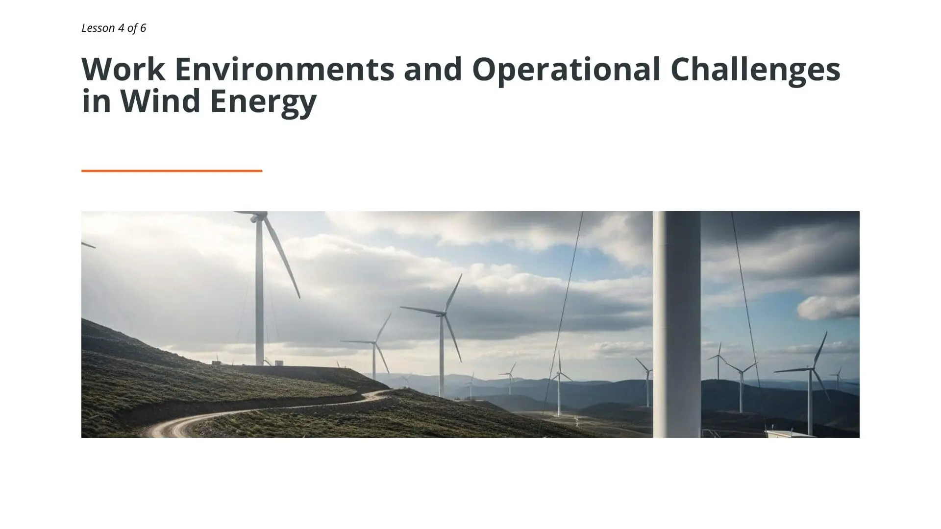 Wind turbines on hillside terrain demonstrating offshore wind energy work environments and operational challenges in renewable energy facilities