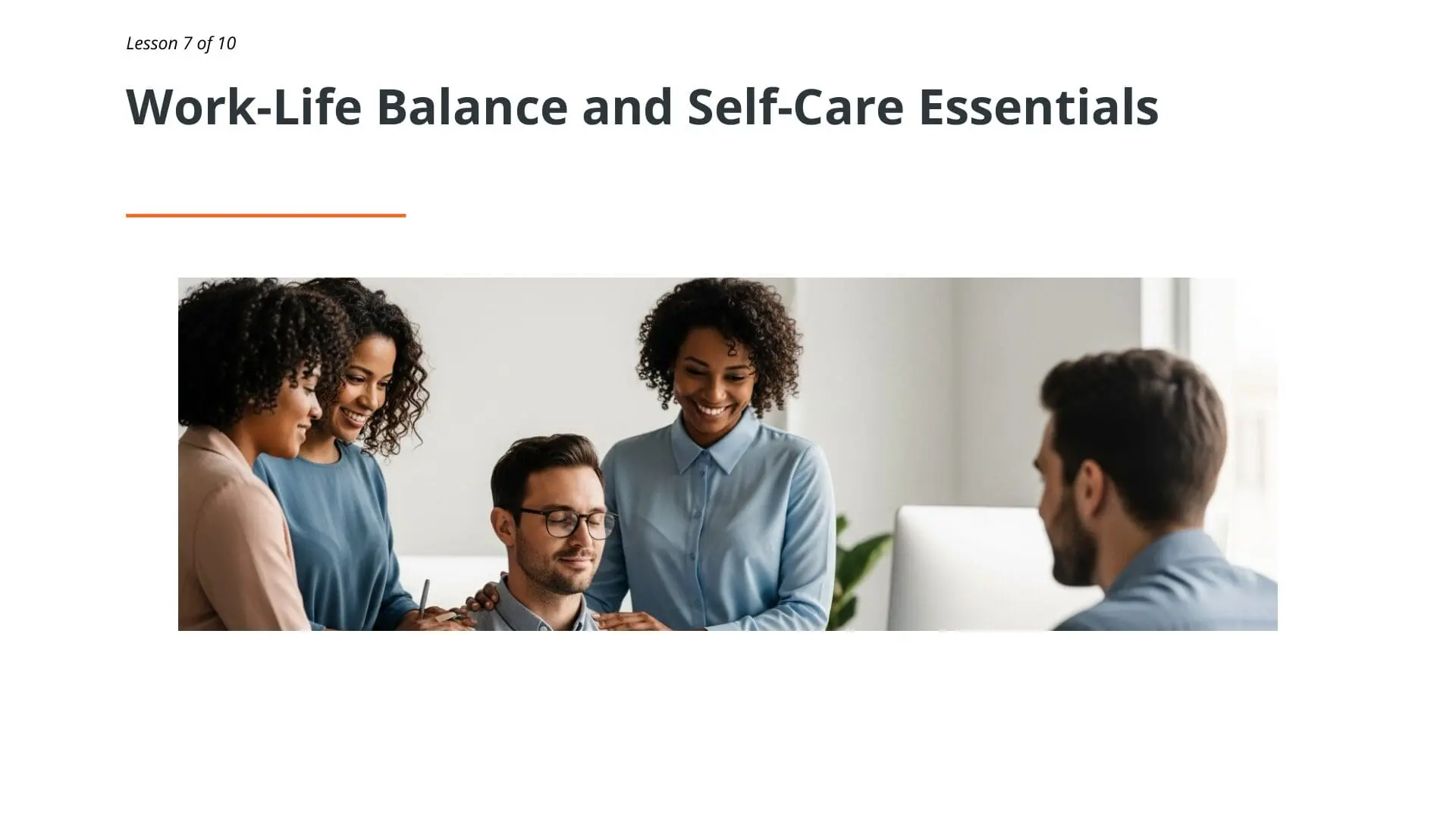 Diverse team collaborating in modern office environment, demonstrating workplace wellness and professional well-being practices