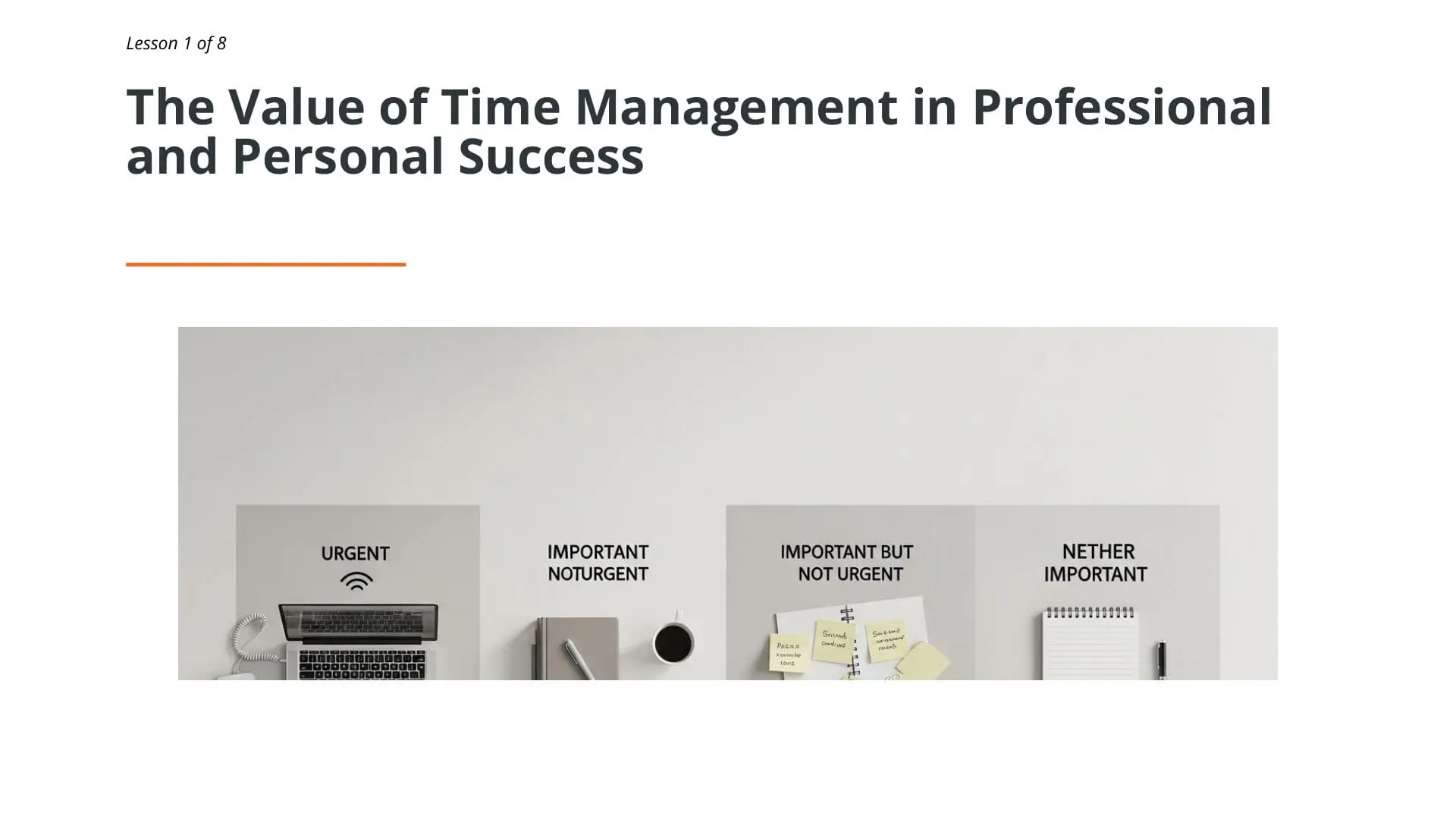 Priority matrix showing four quadrants: urgent, important not urgent, important but not urgent, and neither important tasks for maritime professional time management training.