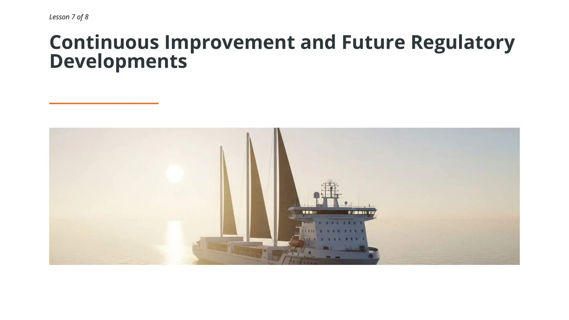 Modern vessel with sails in calm waters, representing maritime regulatory compliance and environmental stewardship for IMO 2020 sulphur cap training.