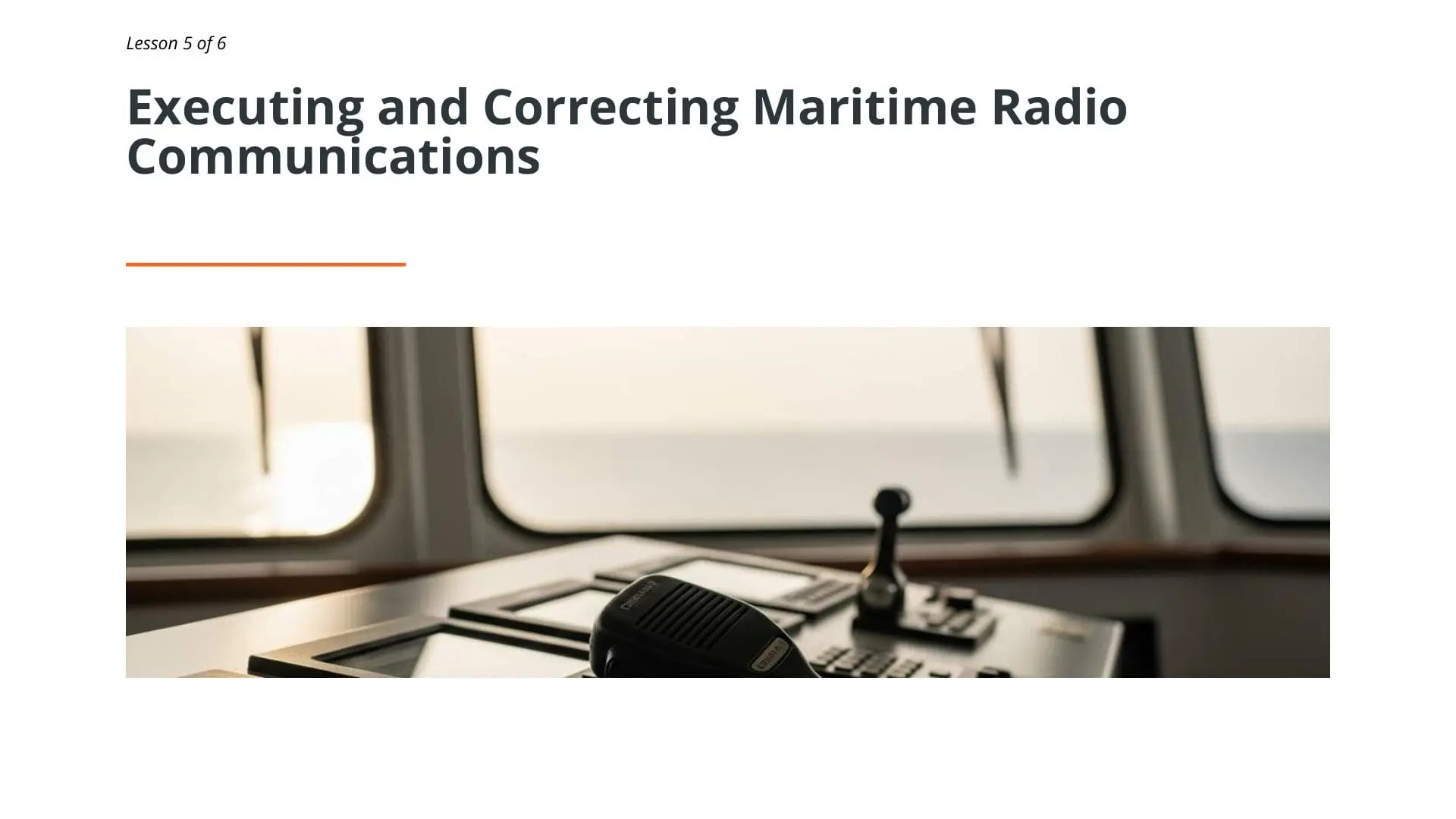 Ship bridge radio equipment with microphone and control panel for maritime communication training