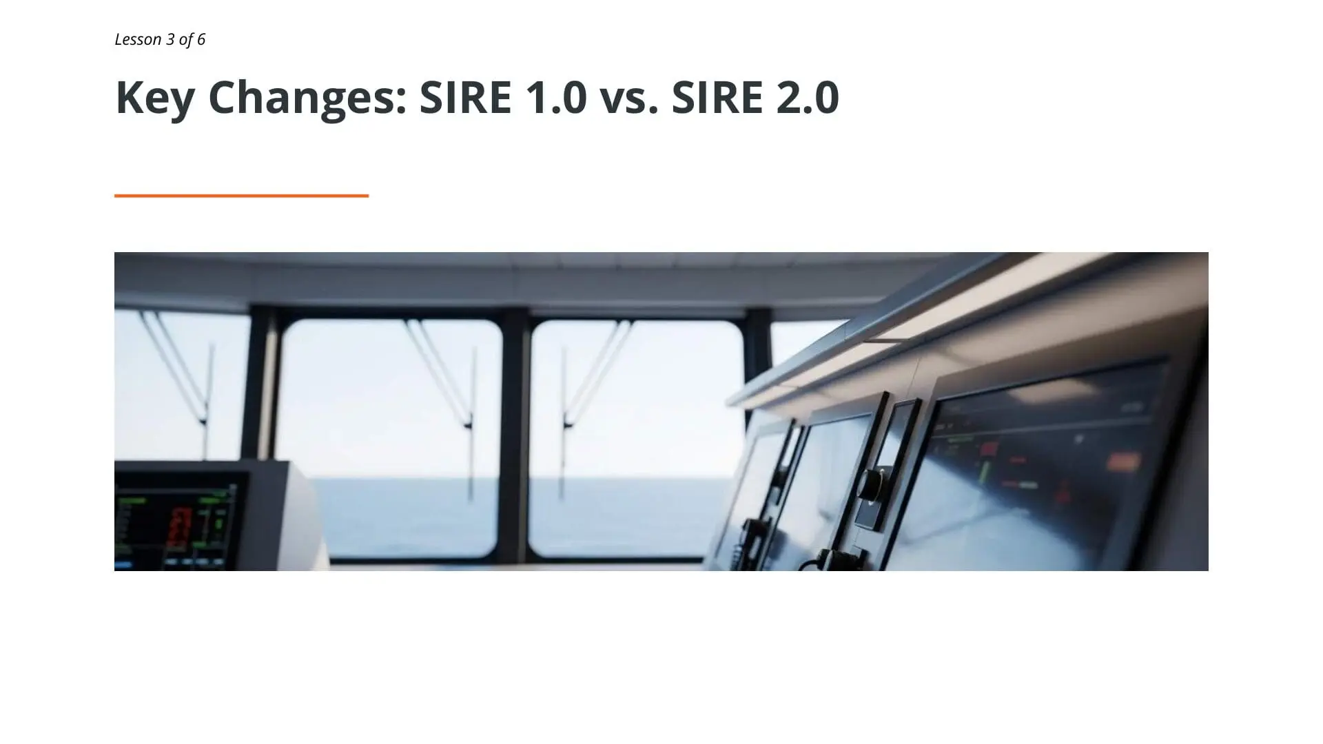 Ship bridge view with windows and control panels illustrating SIRE 2.0 inspection procedures for tanker vessel operations and vetting assessments