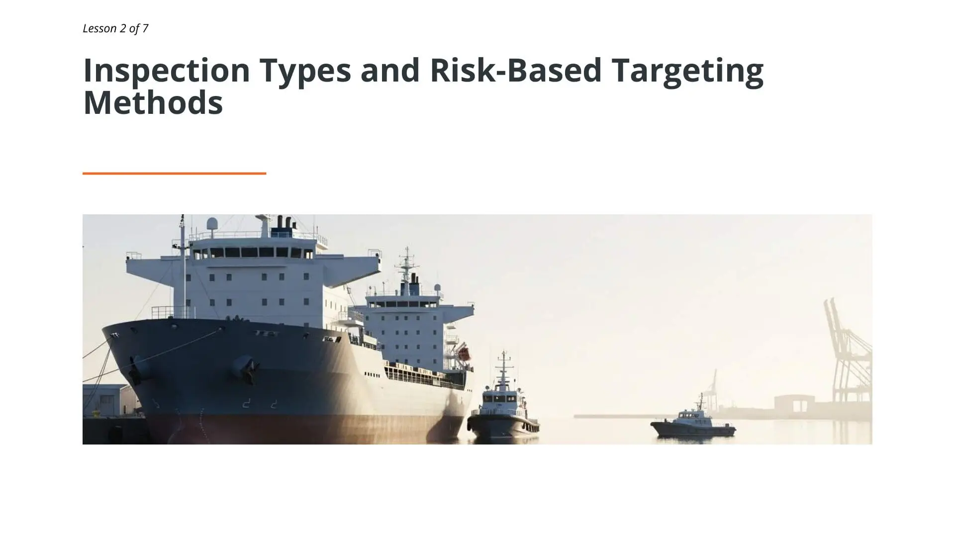 Large cargo vessel docked at port with tugboats and industrial cranes, illustrating PSC inspection procedures and maritime port state control operations