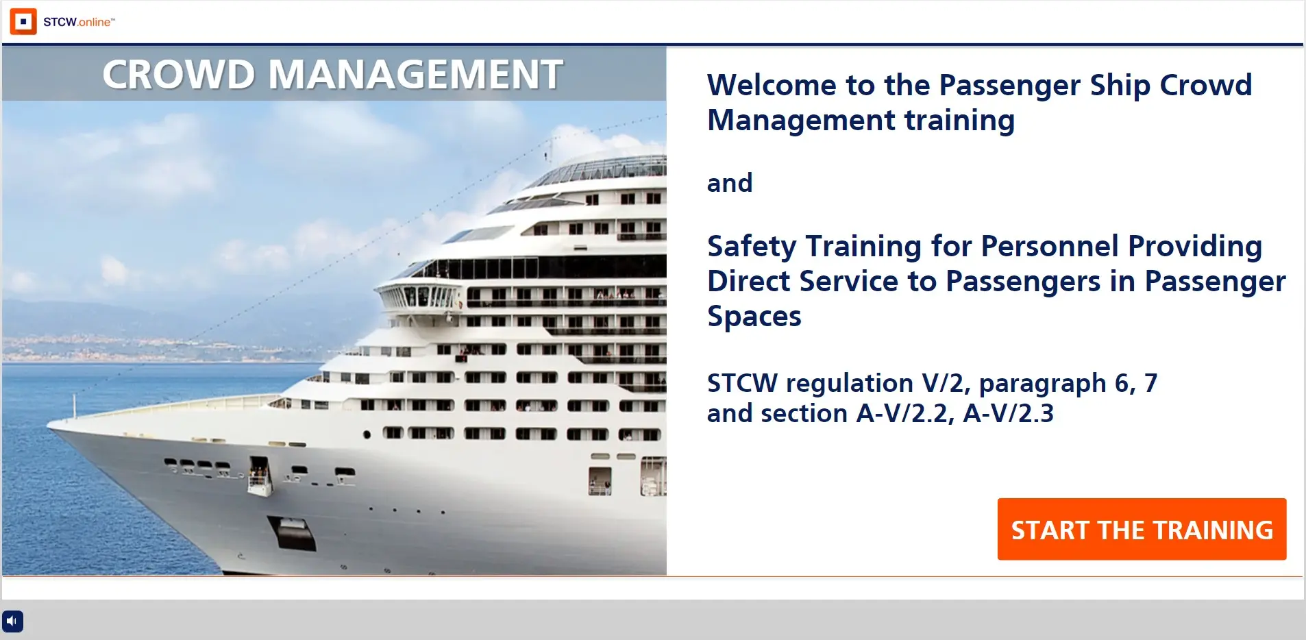 STCW online crowd management training course for passenger ship personnel providing direct service to passengers in passenger spaces