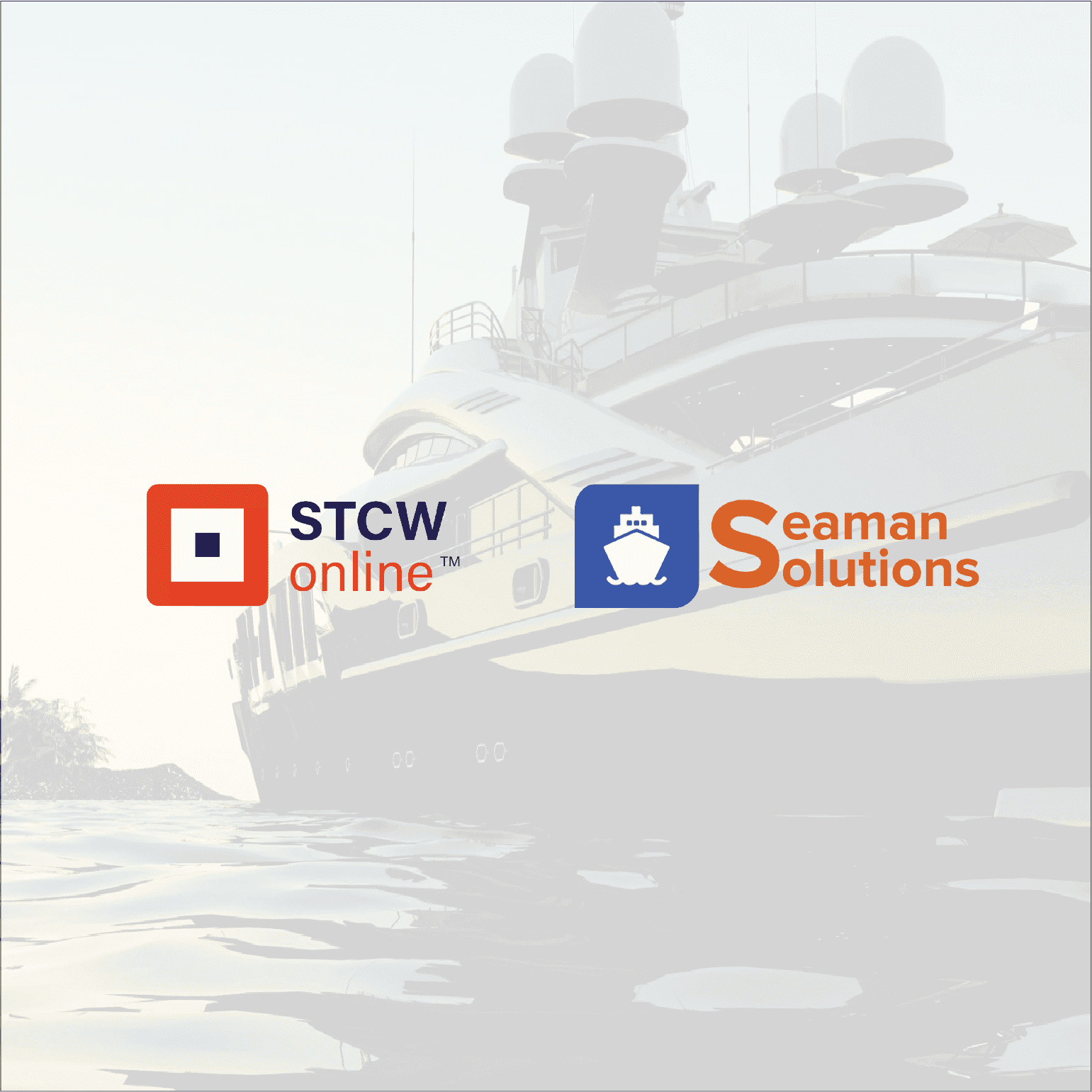 STCW online and Seaman Solutions logos displayed over a maritime vessel background for seafarer training